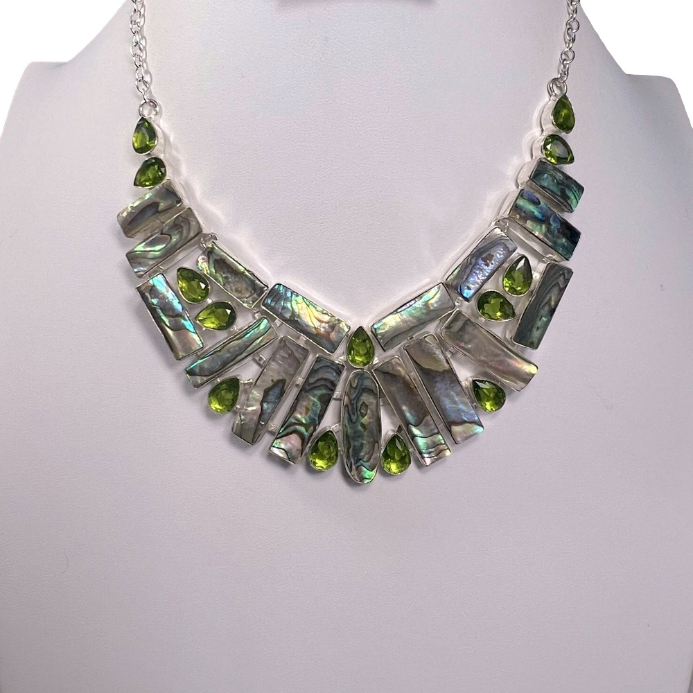 Abalone & Synthetic Peridot 925  Large Necklace
